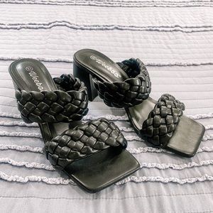 Black, braided double strap, block heel sandals from Forever 21.